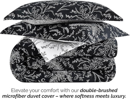 Southshore Fine Living, Inc. Oversized King Comforter Set, Down Alternative Floral Comforter with Matching Shams, Reversible Print is 2 Colors in 1, Fits King/Cal King, Winter Brush Black/White - LeafyLoom