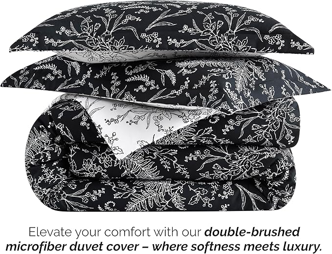 Southshore Fine Living, Inc. Oversized King Comforter Set, Down Alternative Floral Comforter with Matching Shams, Reversible Print is 2 Colors in 1, Fits King/Cal King, Winter Brush Black/White - LeafyLoom