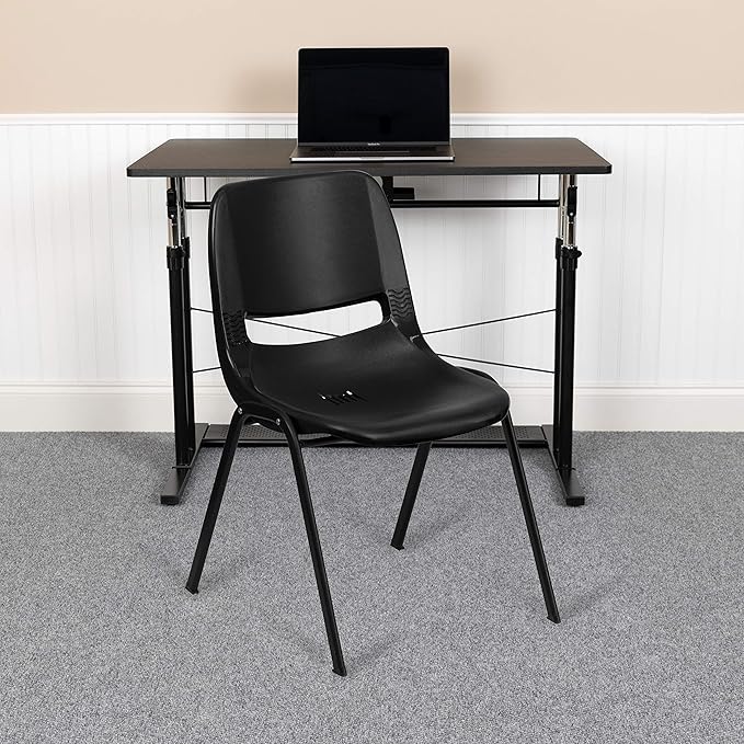 Flash Furniture HERCULES Series 440 lb. Capacity Kid's Black Ergonomic Shell Stack Chair with Black Frame and 12" Seat Height, Set of 1 - LeafyLoom
