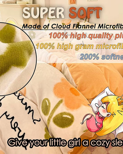 MorroMorn Twin Bedding Sets, Orange Floral Duvet Cover Set, Fluffy Comforter Covers Blanket Ultra Soft Cute Flowers for Girls Kids Toddler Teen Preppy Dorm Twin/Twin XL Size - LeafyLoom