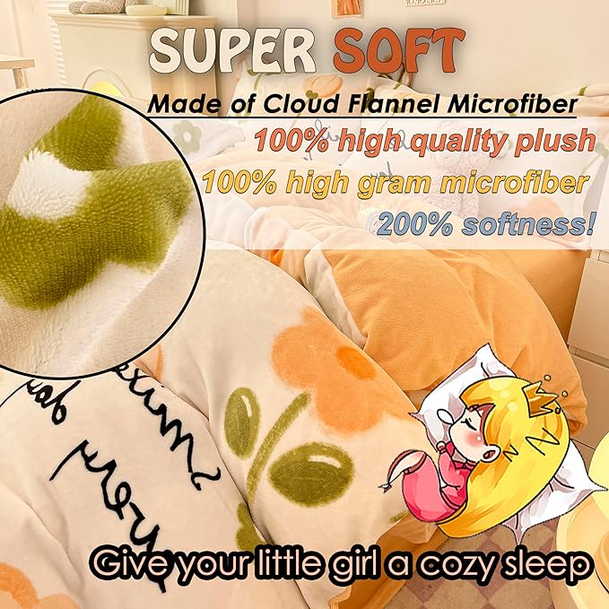 MorroMorn Twin Bedding Sets, Orange Floral Duvet Cover Set, Fluffy Comforter Covers Blanket Ultra Soft Cute Flowers for Girls Kids Toddler Teen Preppy Dorm Twin/Twin XL Size - LeafyLoom