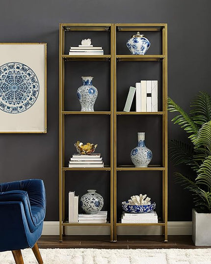 Crosley Furniture Aimee Narrow Etagere Set, Gold and Glass - LeafyLoom