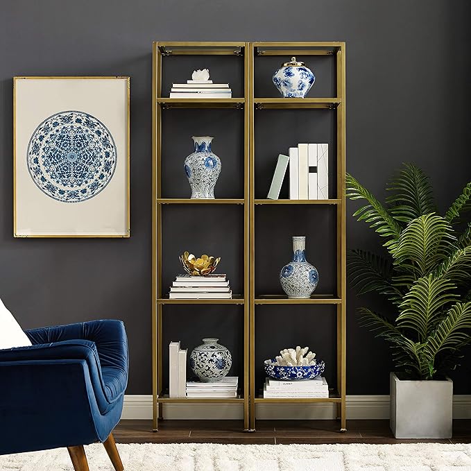 Crosley Furniture Aimee Narrow Etagere Set, Gold and Glass - LeafyLoom