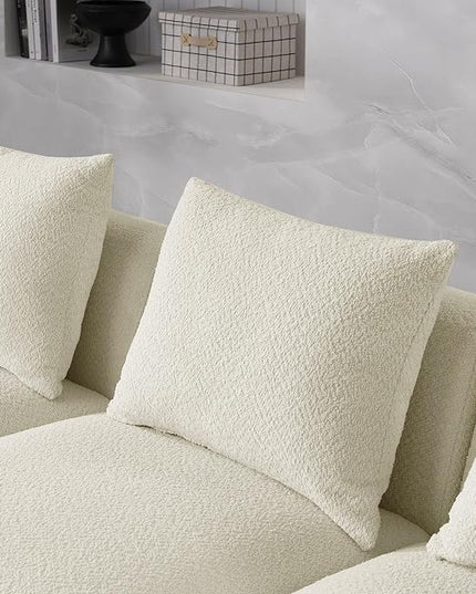 113" L-Shape Sectional Side Chaise and Ottoman, Modular Sofa, DIY Combination, Loop Yarn Fabric for Living Room, Apartment, 113inch, Beige Left - LeafyLoom