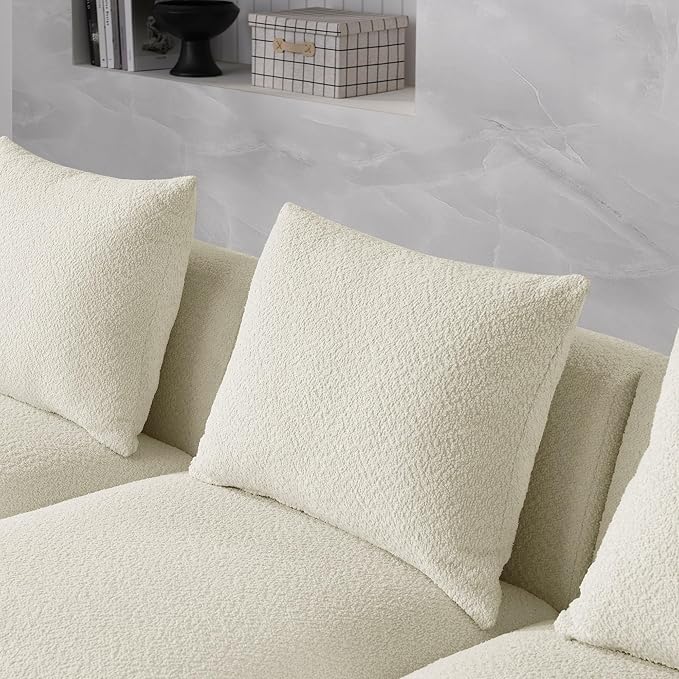 113" L-Shape Sectional Side Chaise and Ottoman, Modular Sofa, DIY Combination, Loop Yarn Fabric for Living Room, Apartment, 113inch, Beige Left - LeafyLoom