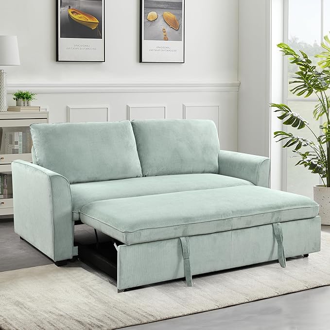 3 in 1 Oversized Convertible Loveseat Sleeper Sofa Bed,Soft Corduroy Upholstered Queen Love Seats Sofabed W/Pull Out Sleep Couch,Comfortable Cushions and Padded Armrests for Living Room - LeafyLoom