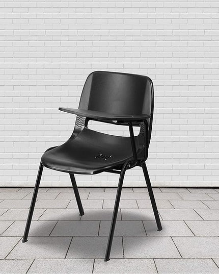 Flash Furniture Black Ergonomic Shell Chair with Left Handed Flip-Up Tablet Arm - LeafyLoom