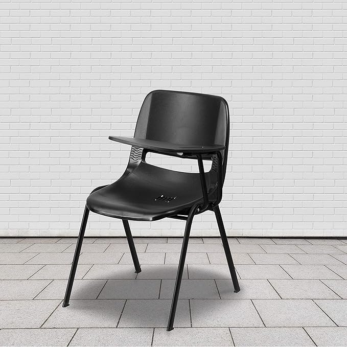 Flash Furniture Black Ergonomic Shell Chair with Left Handed Flip-Up Tablet Arm - LeafyLoom