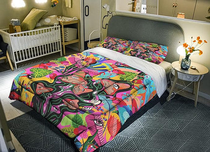 Sunnycitron Mushroom Twin Comforter Set for Girls Boys Colorful Mushroom Bedding Kids Comforter sets Mandala Mushroom Comforter for Twin Bed set - Fade Resistant(1 Comforter +2 Pillowcase) - LeafyLoom