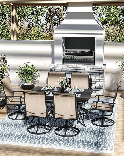 Pamapic 7 Pieces Patio Dining Set, Outdoor Dining Set for Garden Backyard Poolside Deck,Outdoor Table and Chairs Set with 6 Textilene Swivel Chairs,Beige - LeafyLoom