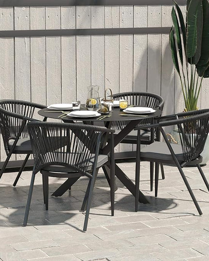CosmoLiving by Cosmopolitan 88289BGYE Circi Collection Dining Table with Glass Top, Charcoal - LeafyLoom