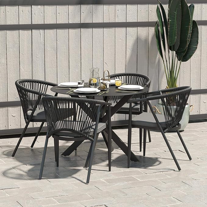 CosmoLiving by Cosmopolitan 88289BGYE Circi Collection Dining Table with Glass Top, Charcoal - LeafyLoom