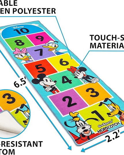 Disney Mickey and Friends 6.5 ft Hopscotch Rug by GoSports - Indoor/Outdoor Playroom Game for Kids - LeafyLoom