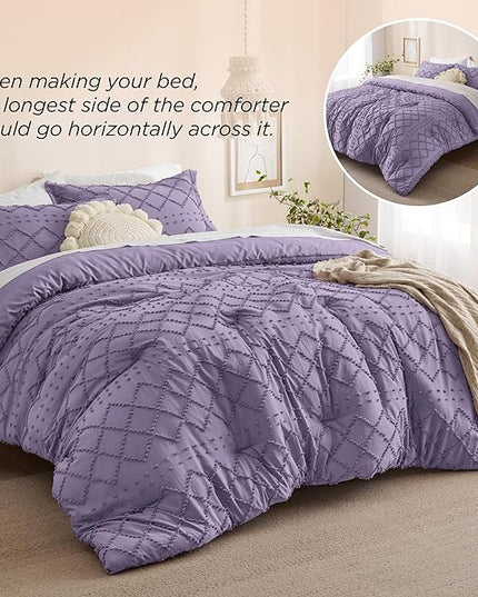 Bedsure King Size Comforter Set - Grayish Purple Comforter, Boho Tufted Shabby Chic Bedding Comforter Set, 3 Pieces Farmhouse Bed Set for All Seasons, Fluffy Soft Bedding Set with 2 Pillow Shams - LeafyLoom