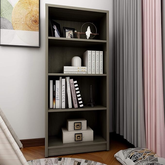 Sunon 4 Shelf Wood Bookcase Freestanding Display Shelf Adjustable Layers Bookshelf for Home Office Library Small Narrow Space (Grey, 4-Layers) - LeafyLoom
