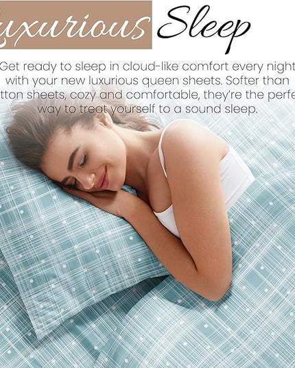 Linen Market 4 Piece Queen Bedding Sheet Set (Polka Dot Aqua) - Sleep Better Than Ever with These Ultra-Soft & Cooling Bed Sheets for Your Queen Size Bed - Deep Pocket Fits 16" Mattress - LeafyLoom