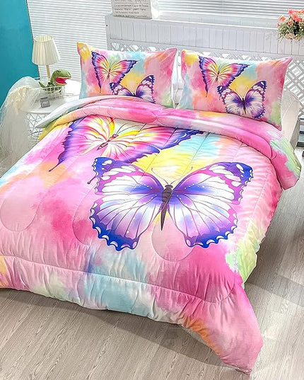 CVHOUSE Butterfly Bedding Set,Butterfly Comforter Twin,Butterfly Comforter Set for Girls Kids Teens,Butterflies Quilt Set with 1 Comforter and 2 Pillow Cases - LeafyLoom