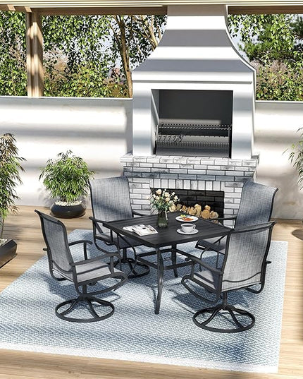Pamapic 5 Pieces Patio Dining Set, Outdoor Dining Set All-Weather for Backyard Poolside Garden Deck, Modern Outdoor Table and Chairs Set with 4 Textilene Swivel Chairs,Gray - LeafyLoom