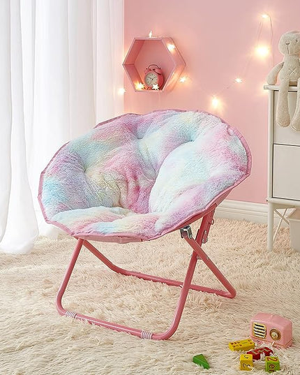 Heritage Kids Rainbow Faux Fur Kids Folding Saucer Chair - LeafyLoom