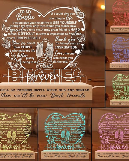 Gifts for Best Friend Women 3D Illusion Lamp, Besties Forever Acrylic Night Light, Best Friend Birthday Gifts for Women, Long Distance Friendship Gift for Her Bestie Soul Sister BFF Coworker - LeafyLoom