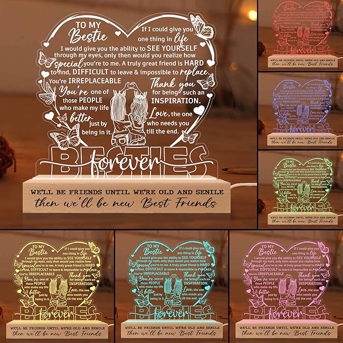 Gifts for Best Friend Women 3D Illusion Lamp, Besties Forever Acrylic Night Light, Best Friend Birthday Gifts for Women, Long Distance Friendship Gift for Her Bestie Soul Sister BFF Coworker - LeafyLoom