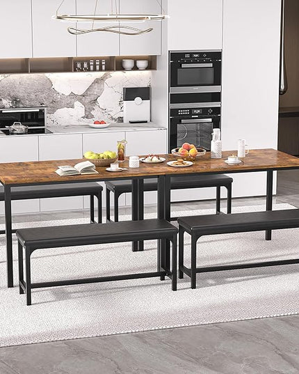 VECELO 3-Piece 63" Extendable Kitchen Table with Benches/Chairs Modern Breakfast Dinette/Dining Room Set for 4/6/2, Small Space Saving Design, Easy Assembly, Retro - LeafyLoom