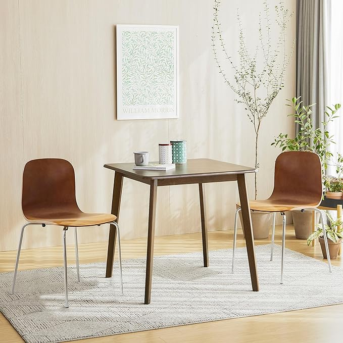Livinia No.10 Mid-Century Modern Wooden Dining Chairs Set of 2, Contemporary Bentwood Kitchen Interior Armless Chairs with Steel Legs (Walnut) - LeafyLoom