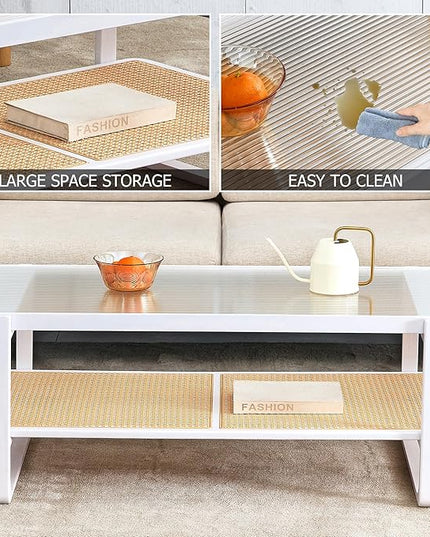 NicBex 45.28Inch Rectangular Dining Table,Modern Kitchen Table with Glass Tabletop and Imitation Rattan Edge Table for 2 to 4,Practical Coffee Table,Dining Room Table for Kitchen and Living Room,White - LeafyLoom