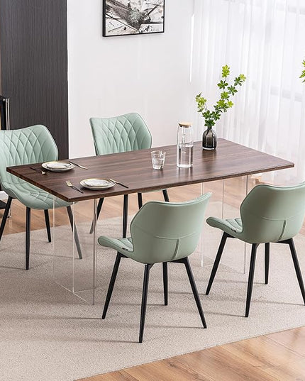 YOUNIKE Dining Chairs Set of 2, Upholstered Faux Leather Dining Room Chairs, Modern Living Room Bedroom Side Chairs with Wing Back and Metal Legs, Kitchen Chairs Mint Green - LeafyLoom