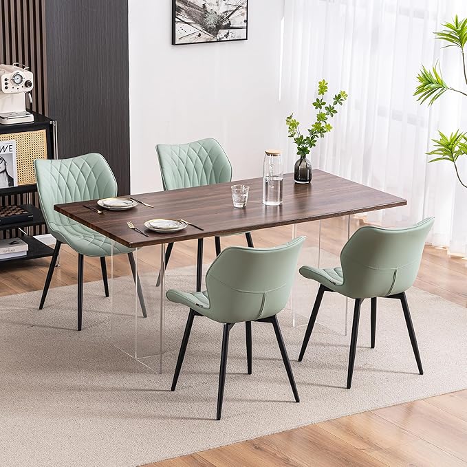 YOUNIKE Dining Chairs Set of 2, Upholstered Faux Leather Dining Room Chairs, Modern Living Room Bedroom Side Chairs with Wing Back and Metal Legs, Kitchen Chairs Mint Green - LeafyLoom