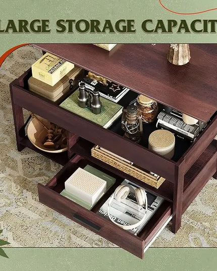 WLIVE Coffee Table, 39" Lift Top Coffee Table with Hidden Compartment and Sorage Drawers for Living Room,Espresso - LeafyLoom