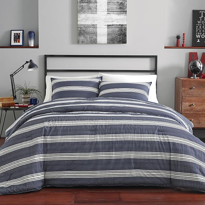 Nautica Comforter Set Reversible Bedding with Matching Sham, Stylish Home Decor, Queen, Craver Navy/White - LeafyLoom