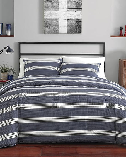 Nautica - Twin Comforter Set, Cotton Reversible Bedding with Matching Sham, Stylish Home Decor, Dorm Room Essentials (Craver Navy, Twin/Twin XL) - LeafyLoom