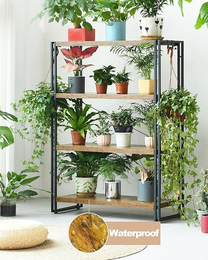 HCHQHS Bookshelf, 4-Tier Industrial Bookcase, Rustic Open Book Shelf, Freestanding Tall Bookshelves with Metal Frame - LeafyLoom