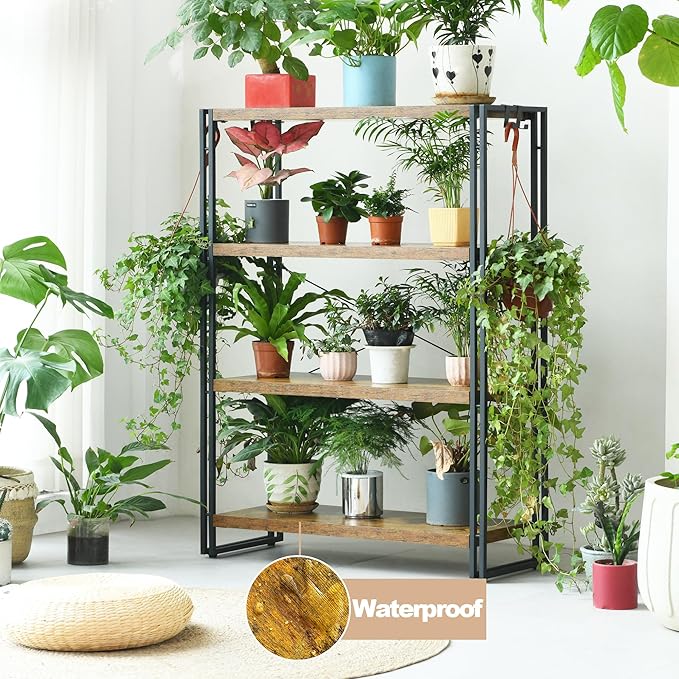 HCHQHS Bookshelf, 4-Tier Industrial Bookcase, Rustic Open Book Shelf, Freestanding Tall Bookshelves with Metal Frame - LeafyLoom