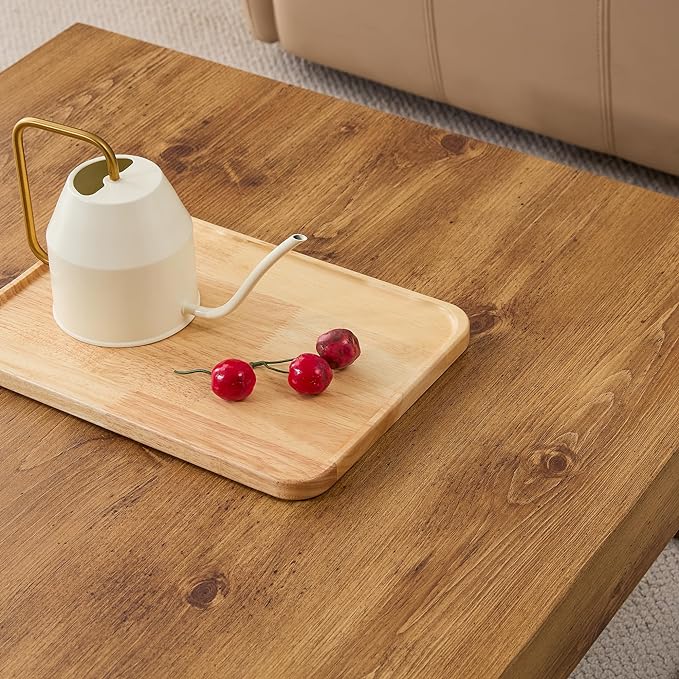 31.5'' Modern Rectangular Coffee Table with Textured Wood Tabletop for Living Room with Metal Legs Frame Natural Wood Coffee Table - LeafyLoom