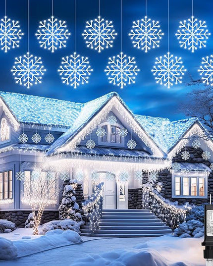 Brightown 2 Pack Christmas Snowflake Icicle Lights Outdoor - Plug-in 23.6ft 10 Drops 480LED Snowflake Window Lights, Connectable for Indoor Outdoor Porch Eaves Rooftops Christmas Decoration Brightown