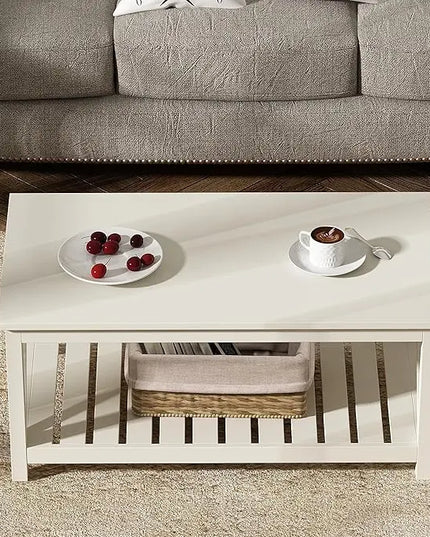 ChooChoo Coffee Table, Living Room Table with Shelf, 40 Antique White - LeafyLoom