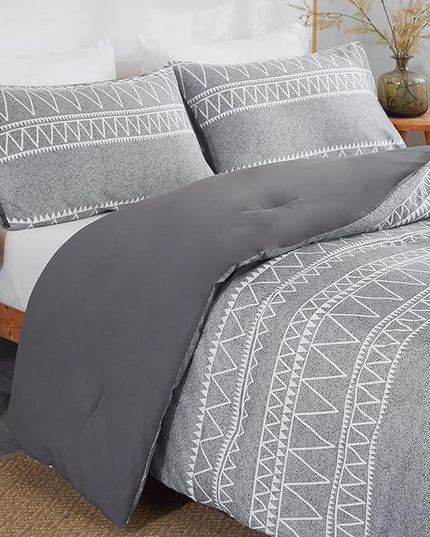 Boho Grey Stirped Comforter Set Twin for Kids Adult, 2 PCS Reversible Bedding Set Gray Comforter with 1 Pillow Sham, Lightweight Breathable for All Seasons(Twin,66x90inches) - LeafyLoom
