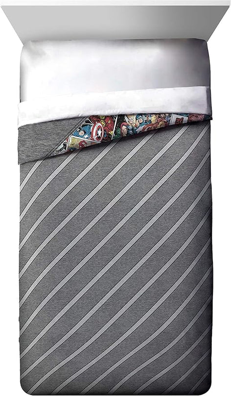 Jay Franco Marvel Comics 80th Anniversary Twin Comforter & Sham Set - Super Soft Kids Reversible Bedding - Fade Resistant Microfiber (Official Marvel Product) - LeafyLoom