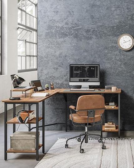 CubiCubi L Shaped Desk, 58.3 inch Computer Corner Desk with 2 Storage Shelves, Home Office Desk with Monitor Stand, Rustic Brown - LeafyLoom