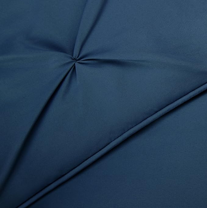 Amazon Basics All-Season Down-Alternative 3 Piece Comforter Bedding Set, King, Navy Blue, Pinch Pleat With Piped Edges - LeafyLoom