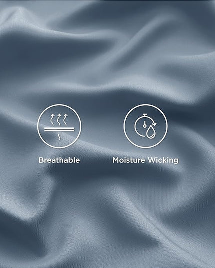 Bedsure Queen Sheets, Rayon Derived from Bamboo, Queen Cooling Sheet Set, Deep Pocket Up to 16", Breathable & Soft Bed Sheets, Hotel Luxury Silky Bedding Sheets & Pillowcases, Mineral Blue - LeafyLoom