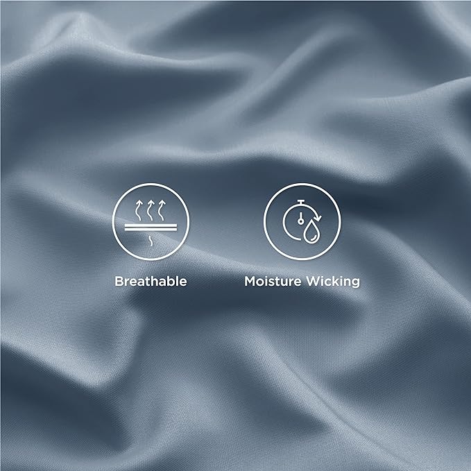 Bedsure Queen Sheets, Rayon Derived from Bamboo, Queen Cooling Sheet Set, Deep Pocket Up to 16", Breathable & Soft Bed Sheets, Hotel Luxury Silky Bedding Sheets & Pillowcases, Mineral Blue - LeafyLoom