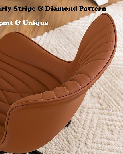YOUTASTE Coffee Brown Office Chair Modern Armless Desk Chair with Wheels Adjustable Swivel Rocking Rolling Computer Study Chairs Faux Leather Sewing Chairs with Back Stylish Vanity Chair - LeafyLoom