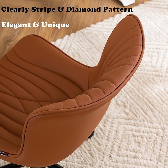 YOUTASTE Coffee Brown Office Chair Modern Armless Desk Chair with Wheels Adjustable Swivel Rocking Rolling Computer Study Chairs Faux Leather Sewing Chairs with Back Stylish Vanity Chair - LeafyLoom
