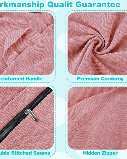 Stuffed Animal Storage Bean Bag Chair Cover (No Filler) for Kids and Adults.Soft Premium Corduroy Stuffable Beanbag for Organizing Children Plush Toys or Memory Foam Small 100L (Pink) - LeafyLoom