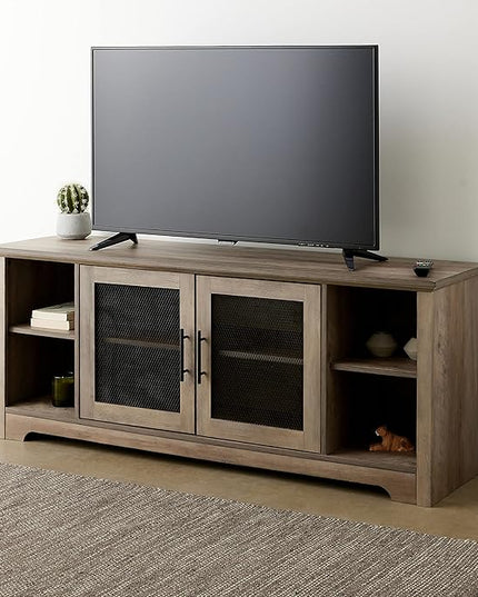 ROCKPOINT Oxford Modern Double Mesh Door Console for TVs up to 65 Inches, 58 Inch, Grey Wash - LeafyLoom