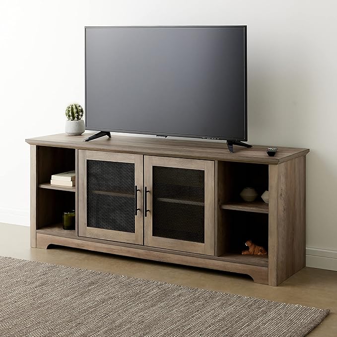 ROCKPOINT Oxford Modern Double Mesh Door Console for TVs up to 65 Inches, 58 Inch, Grey Wash - LeafyLoom