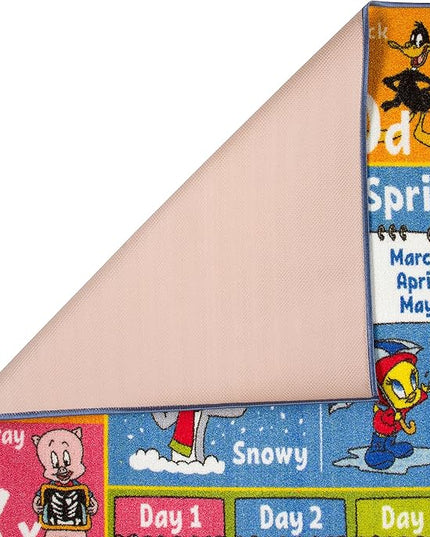 KC Cubs | Looney Tunes ABC Alphabet, Seasons, Months and Days of The Week Educational Learning & Game Play Area Non Slip Boy & Girl Kids Rug Carpet for Children Bedroom, Toddler Classroom & Baby Mat - LeafyLoom